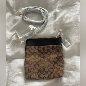 coach brown, black, gold signature logo crossbody authentic bag | new with tags